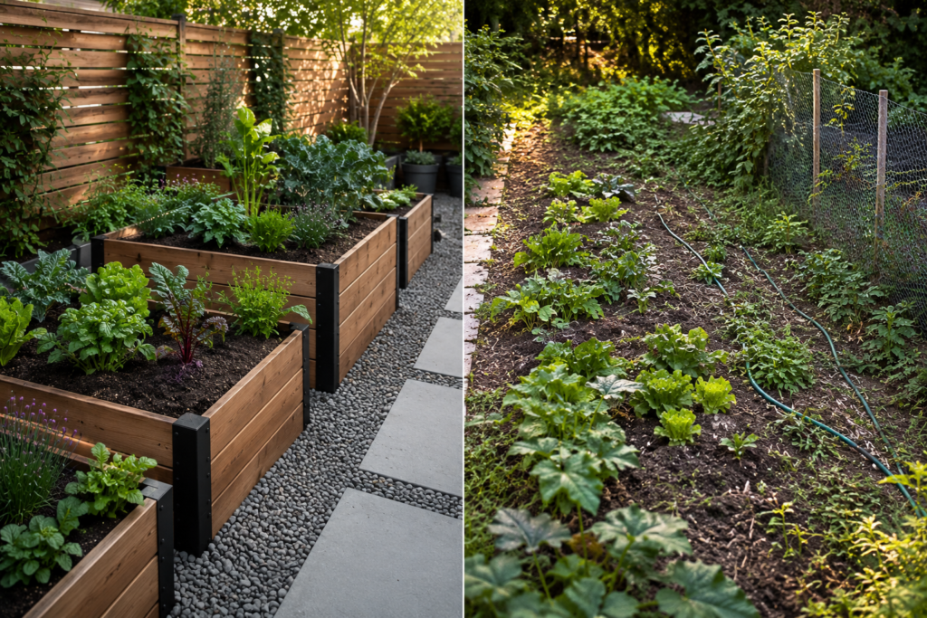 Backyard planter ideas comparing raised beds and traditional gardens

