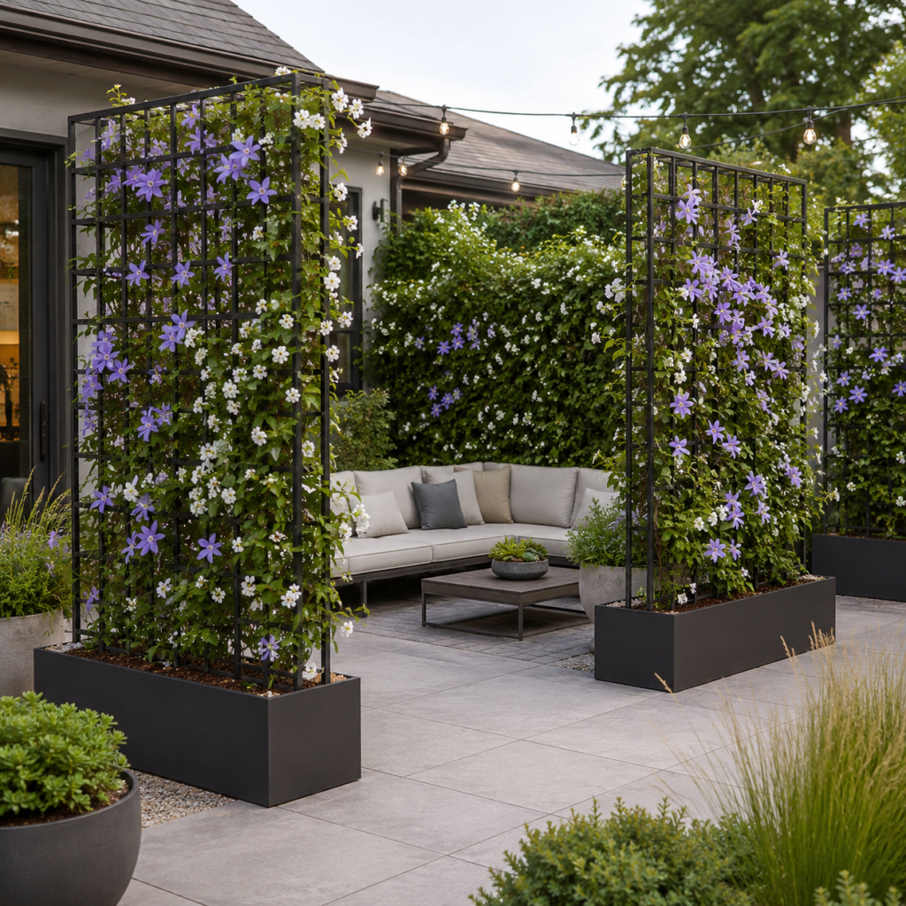 Trellis planters for backyard privacy
