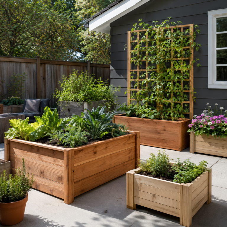 DIY planter box ideas in a modern backyard garden.