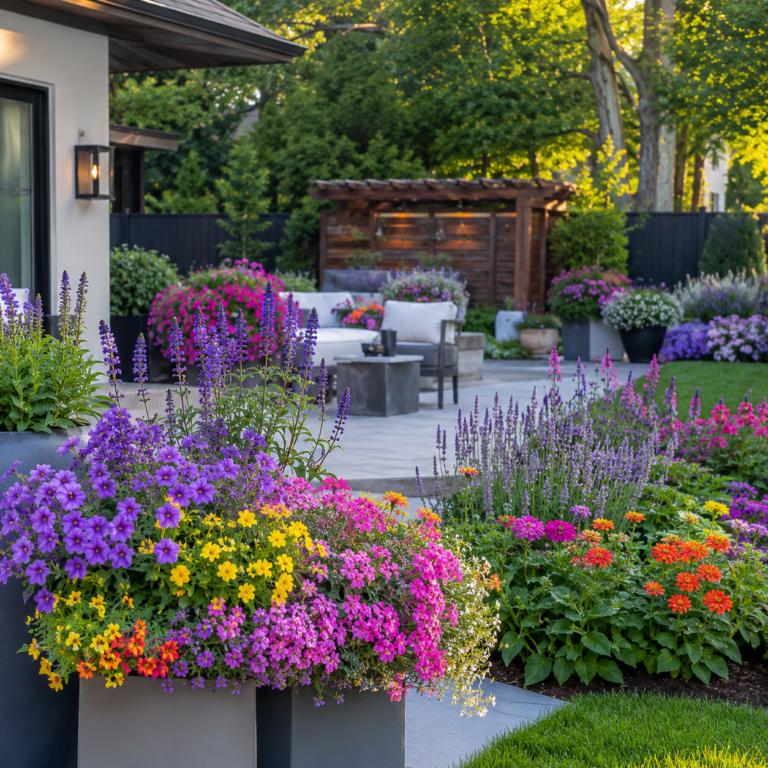 Flower Backyard Planter Ideas with Colorful Seasonal Blooms.