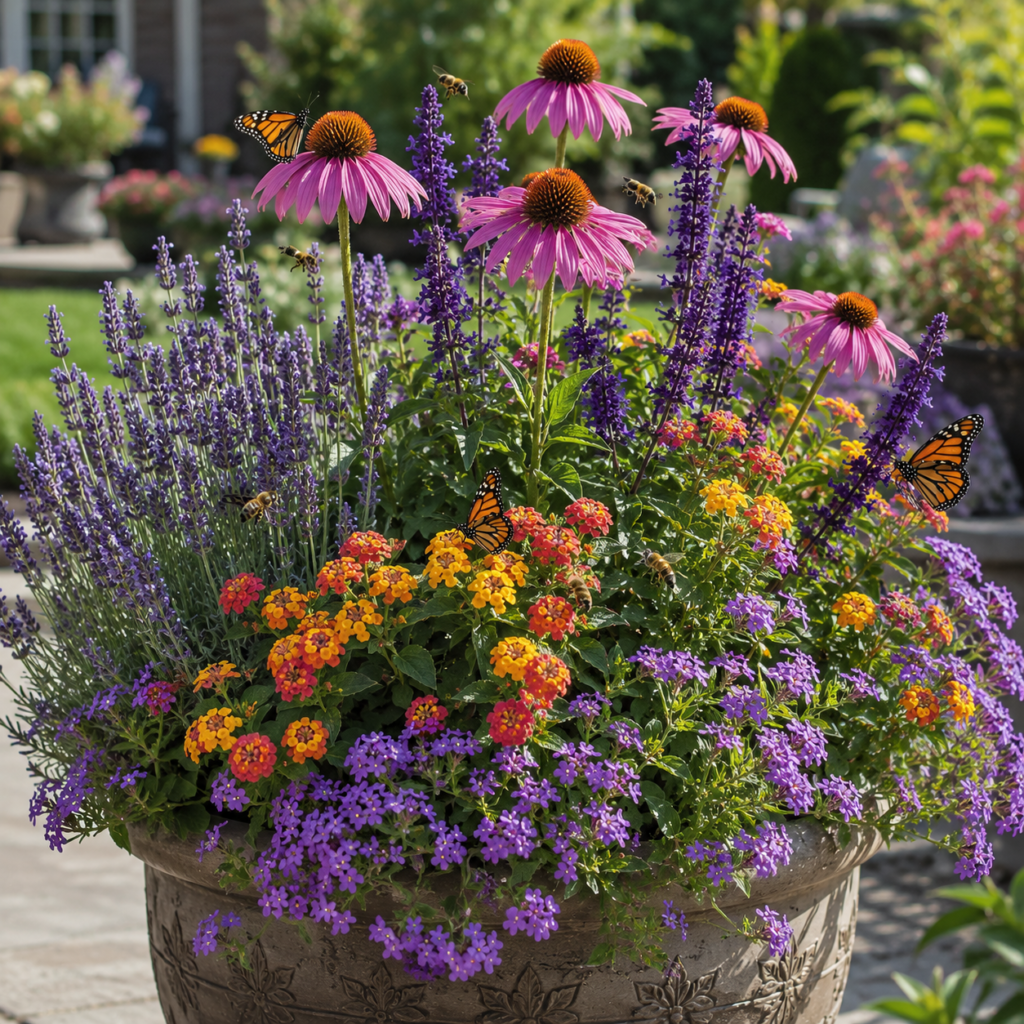 Best flowers for Backyard Planters with Pollinator-Friendly Blooms and Butterflies.
