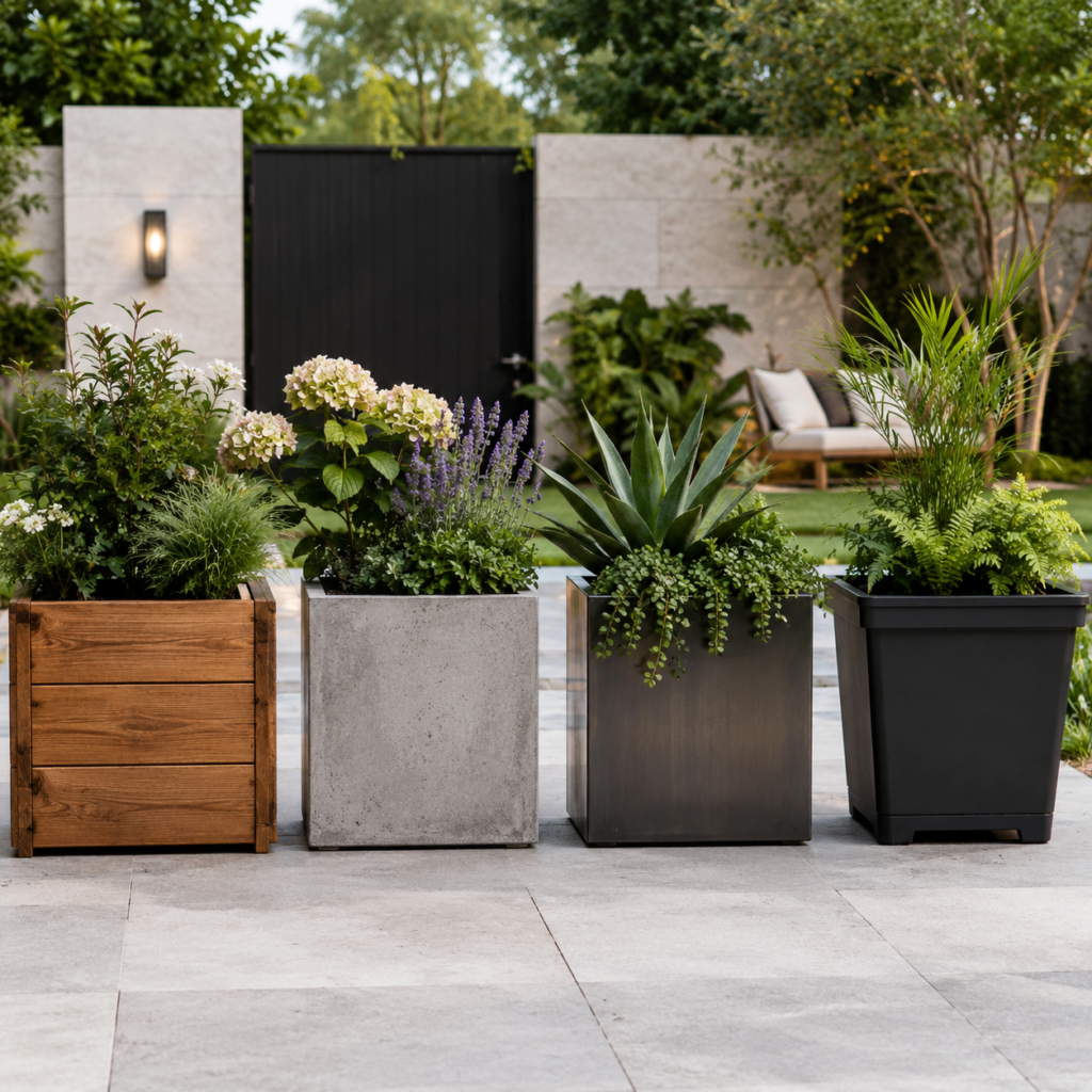 Wooden Backyard Planter Ideas with planter material comparison.