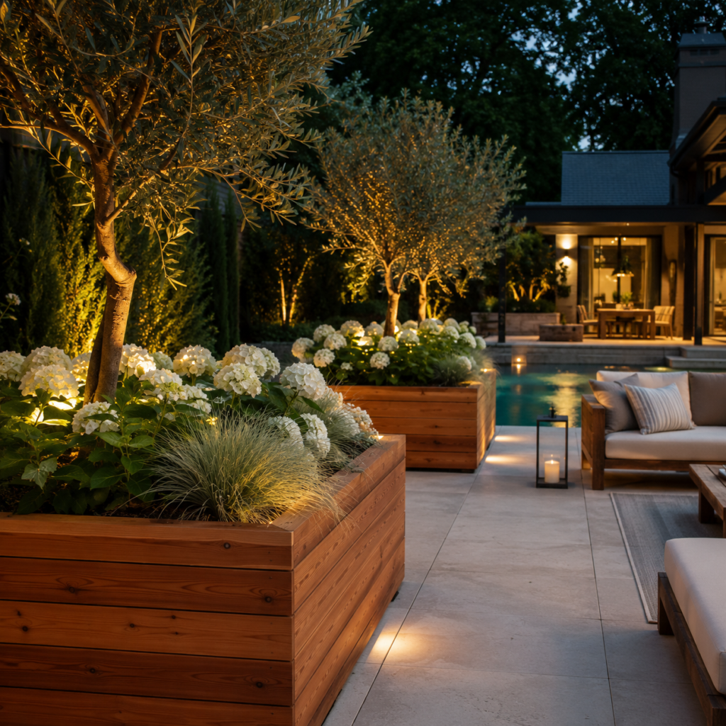 Wooden Backyard Planter Ideas with luxury cedar planters.