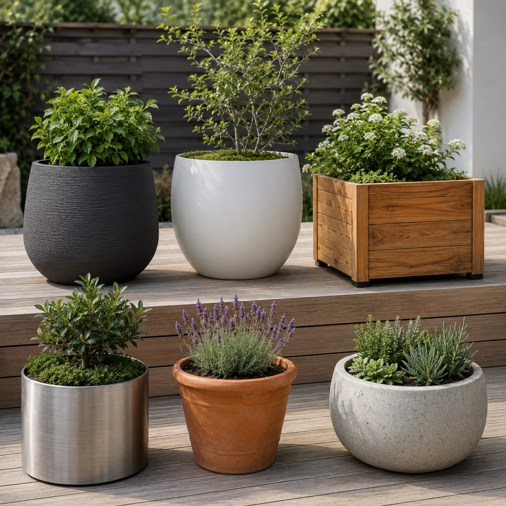 Deck planter material comparison with different containers