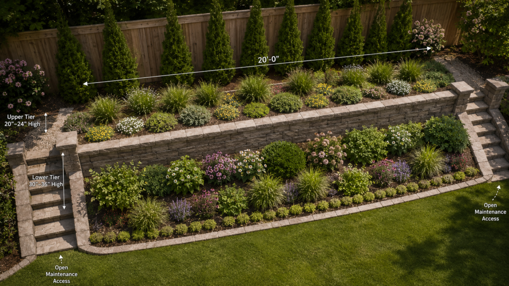 Tiered wall layout.