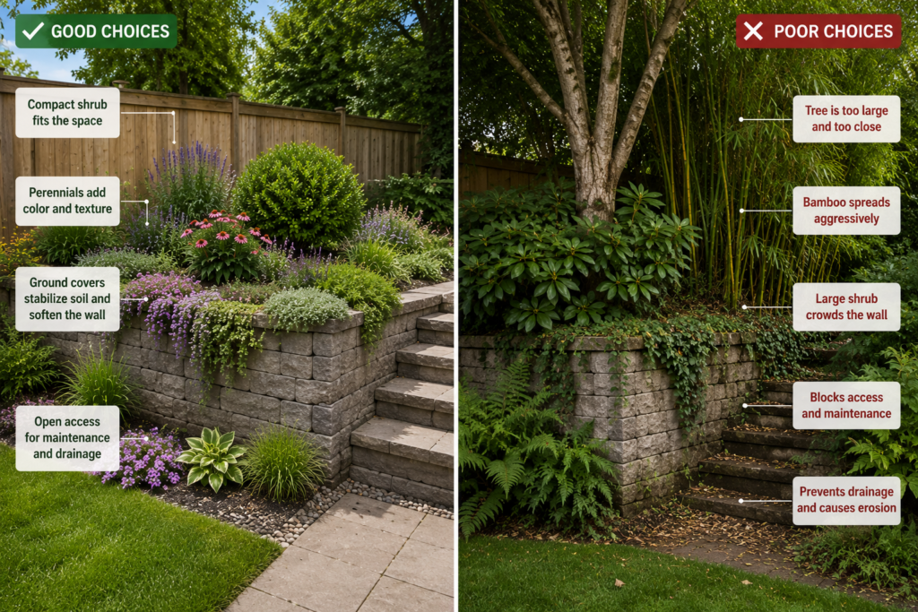 Safe retaining wall plants.