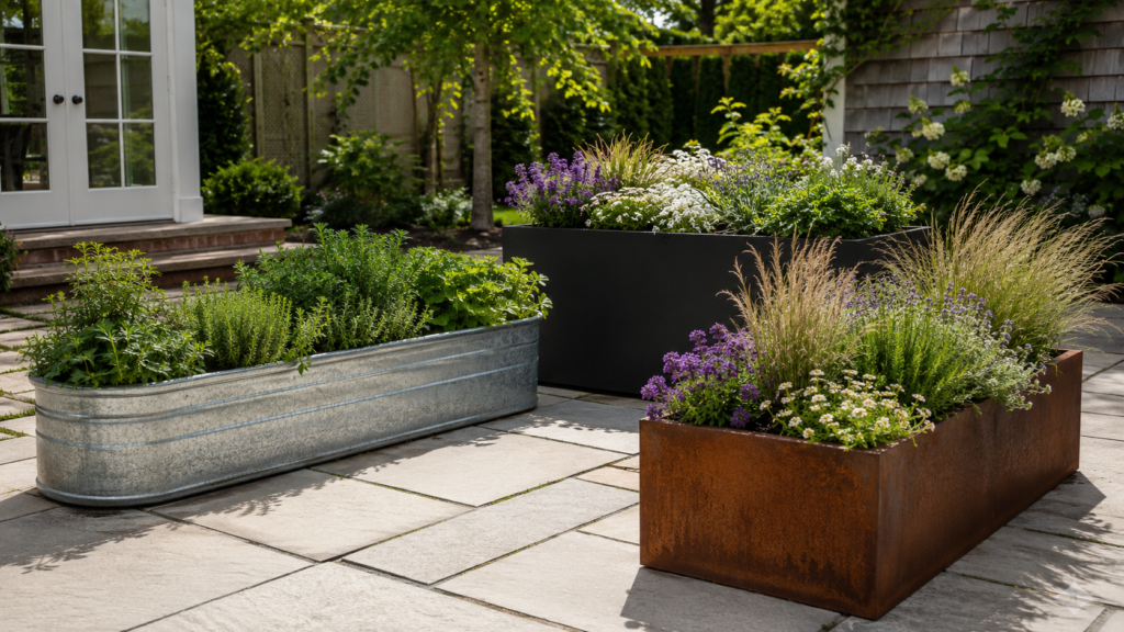 Metal planter box ideas.