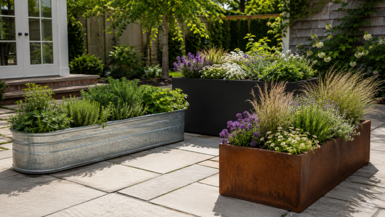 Metal planter box ideas.