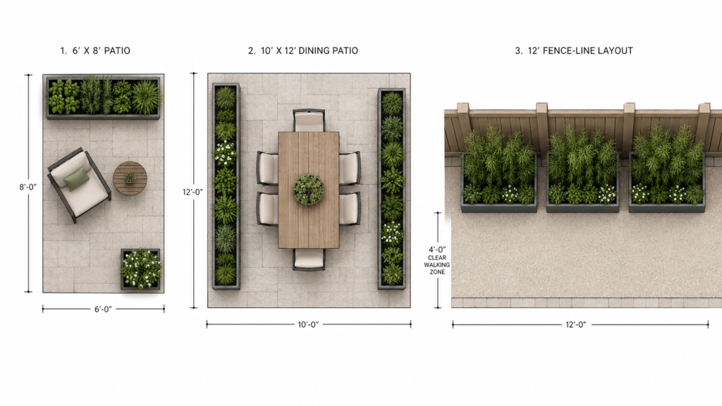 Metal planter layouts.