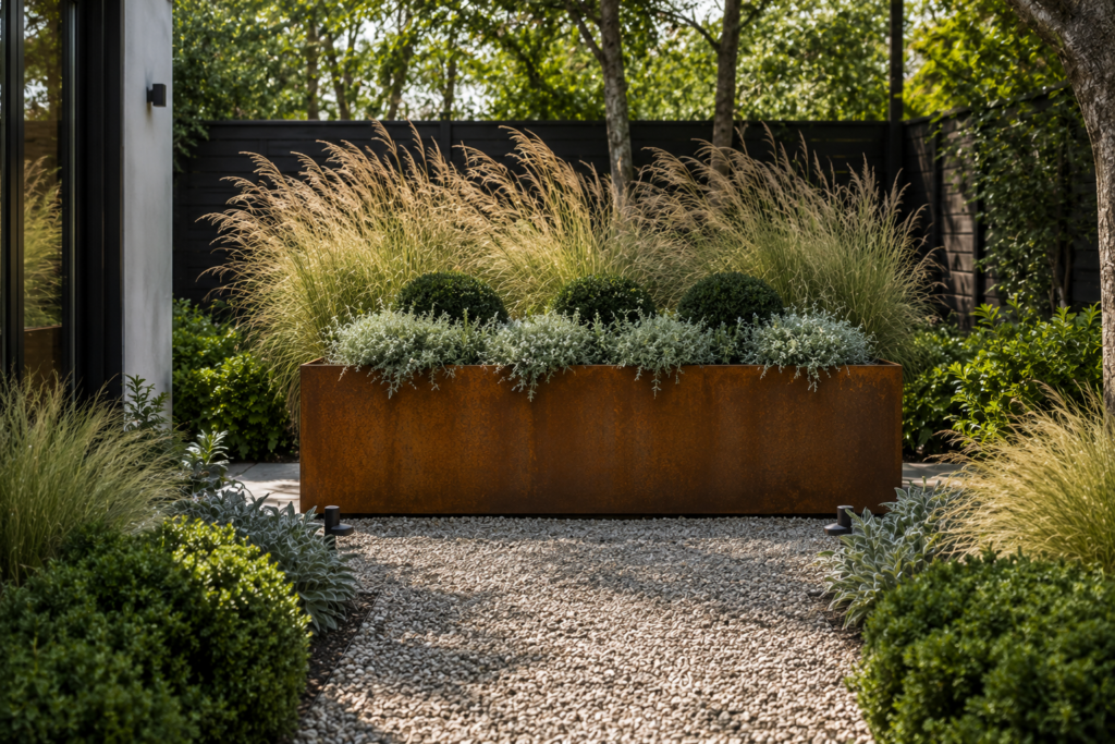 Corten steel planter.