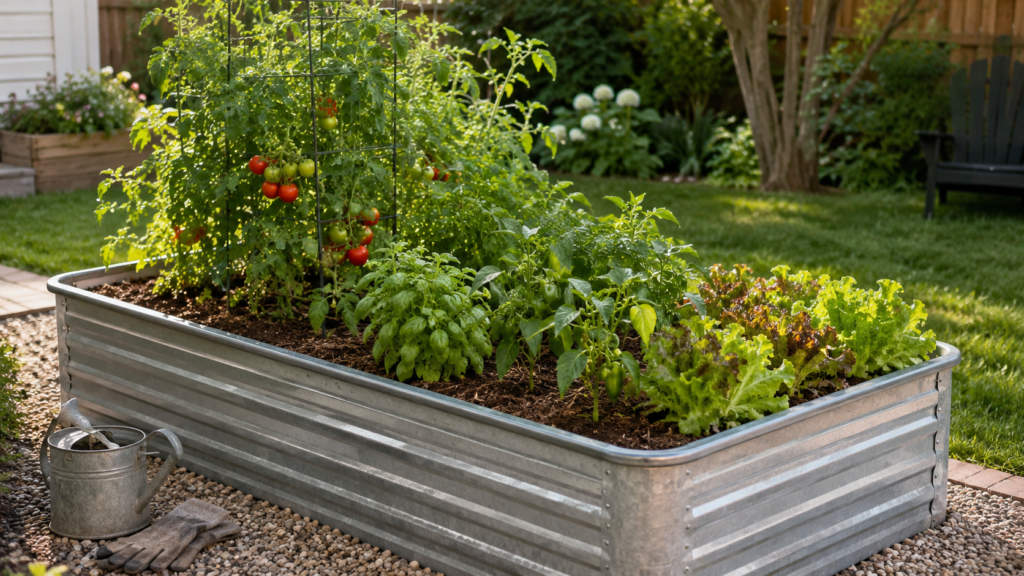 Metal vegetable planter.