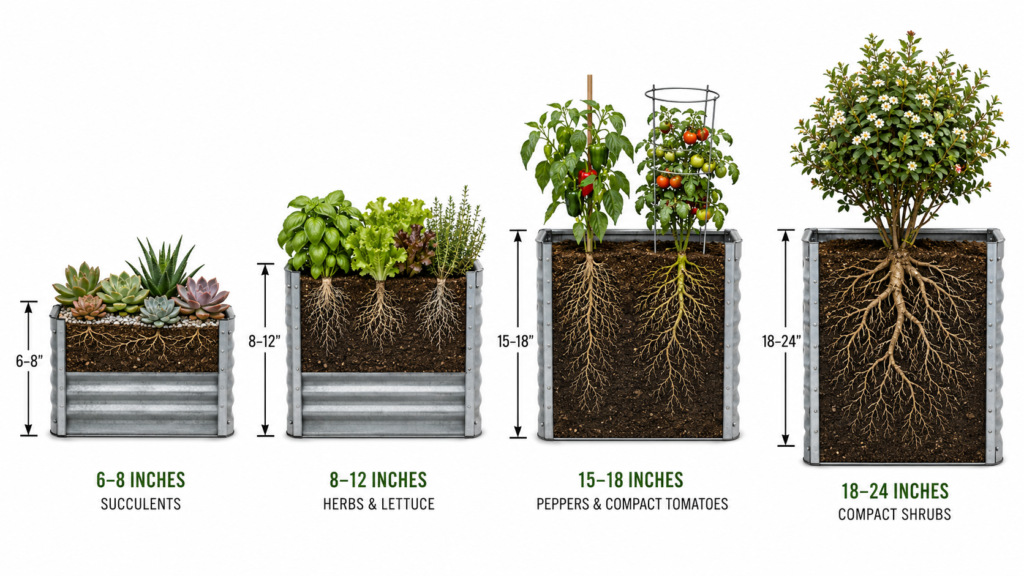 Metal planter depth.