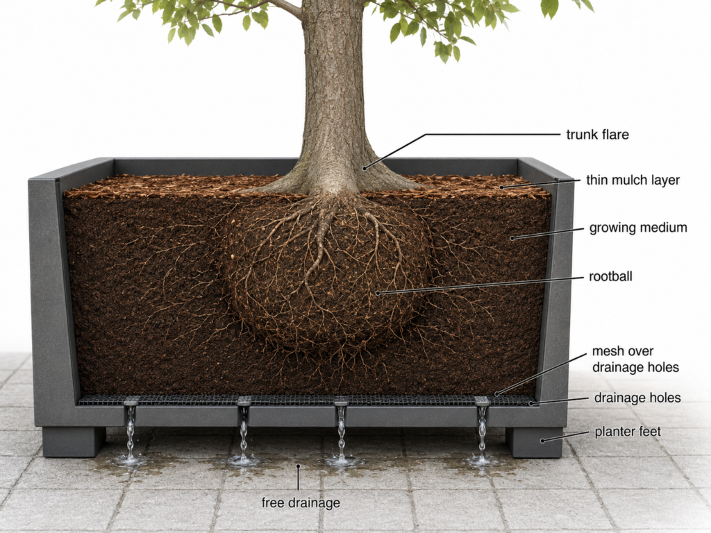 Planter drainage.