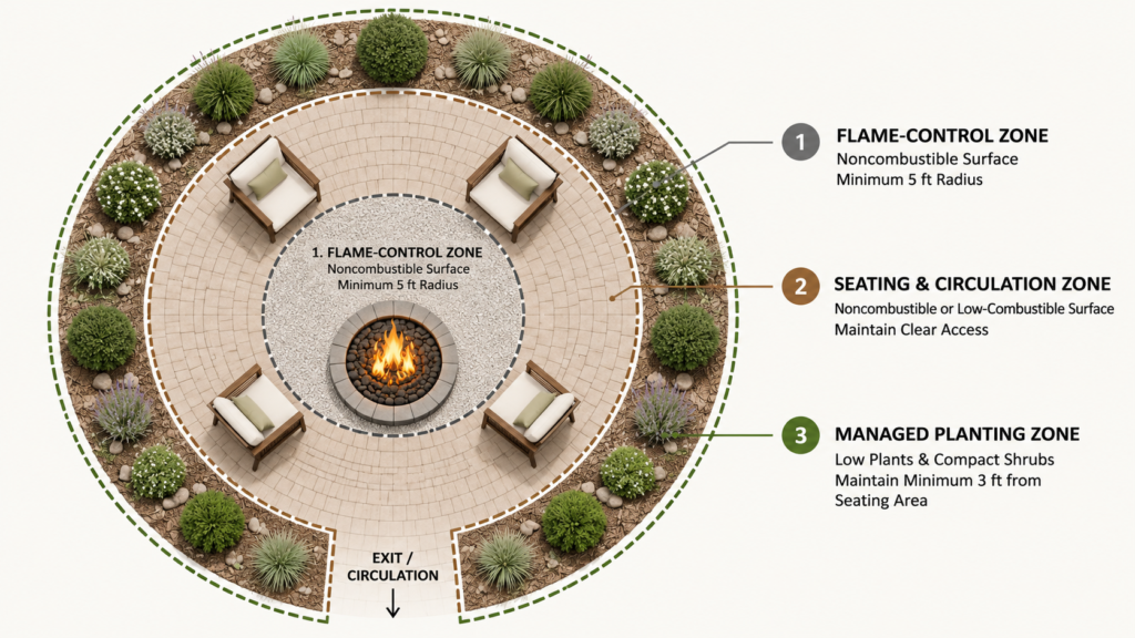 Fire pit planting zones.