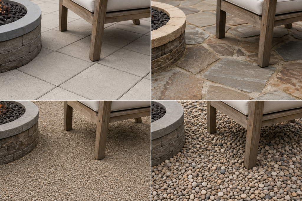 Fire pit surfaces.