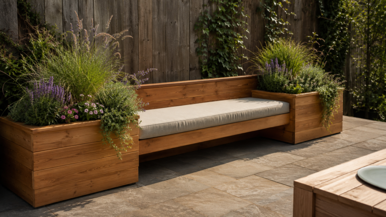 Backyard planter bench ideas.
