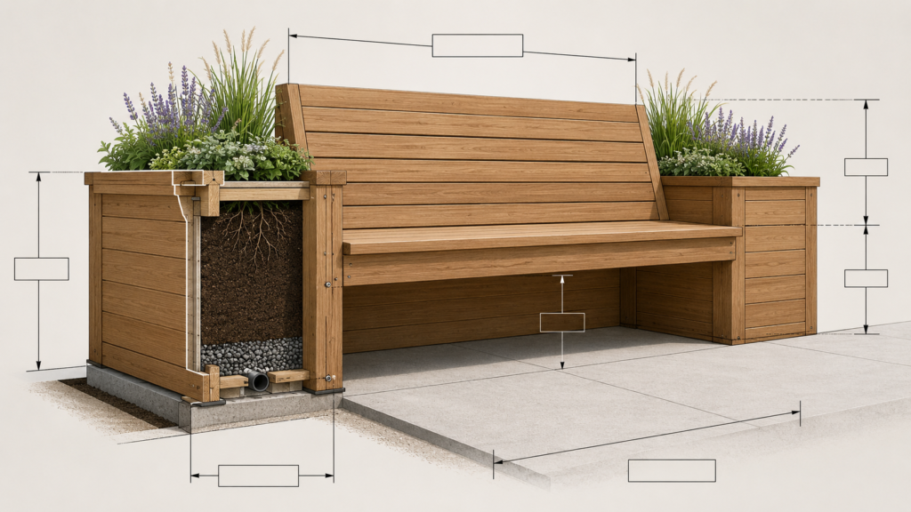 Planter bench dimensions.