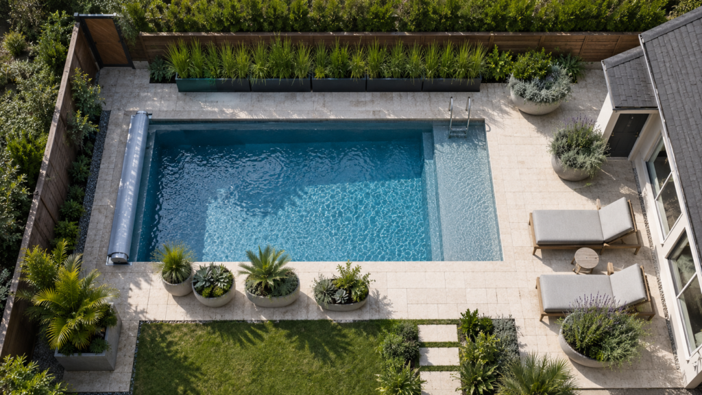 Planters around pool.