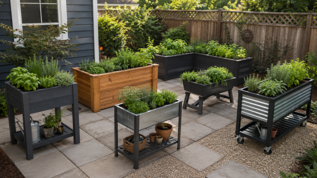 Raised herb planters.