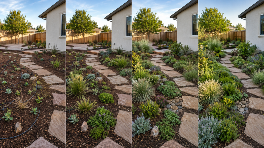 Xeriscape first-year growth.