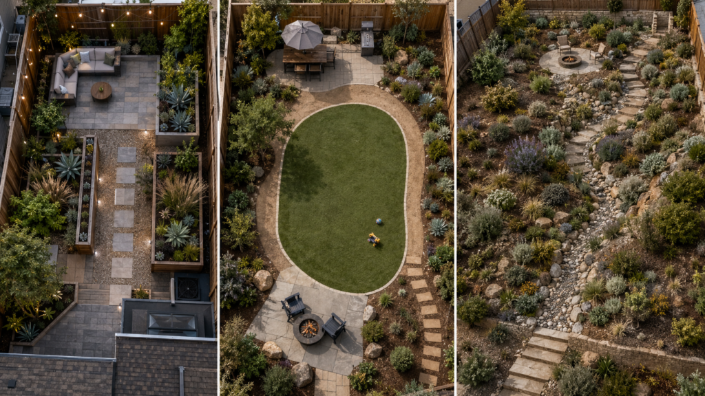Three xeriscape layouts.
