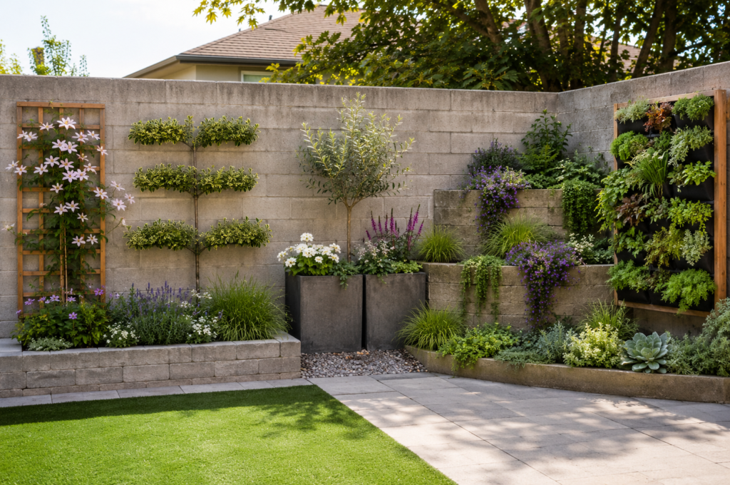 Block wall planting options.