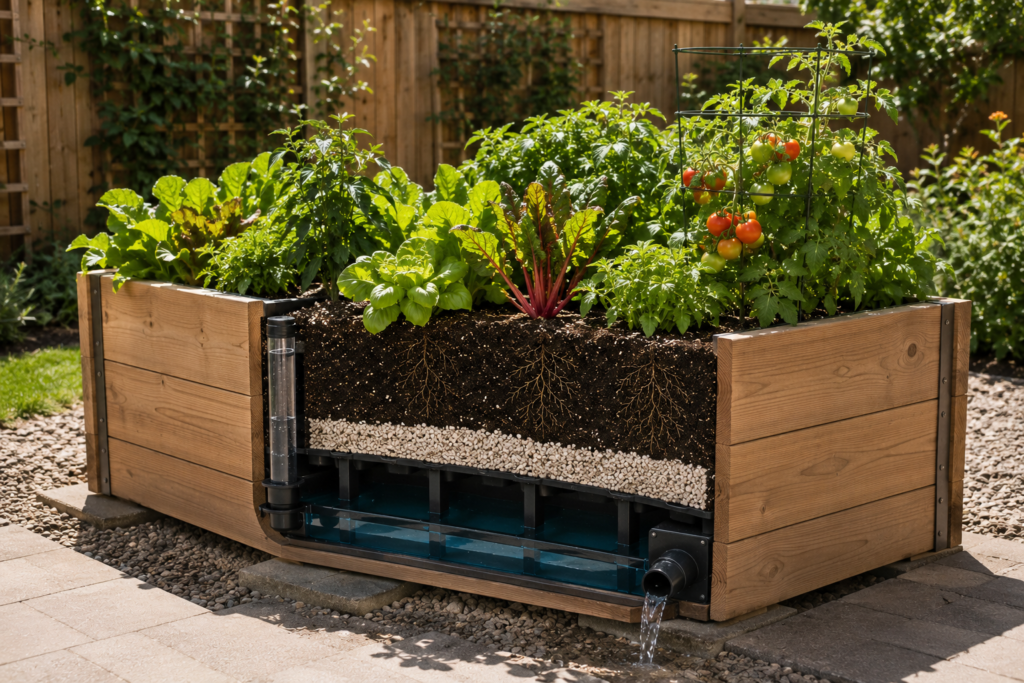Raised wicking garden bed.