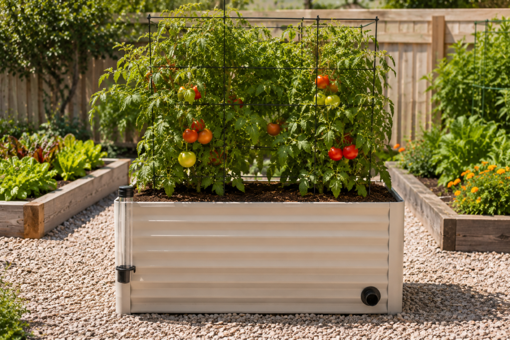 Self-watering tomato planter.