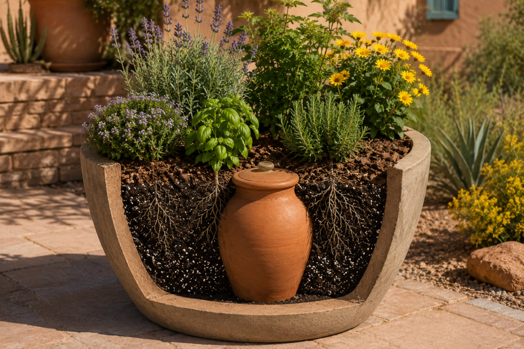 Olla watering planter.