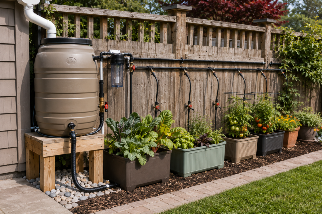 Rain-barrel planter system.