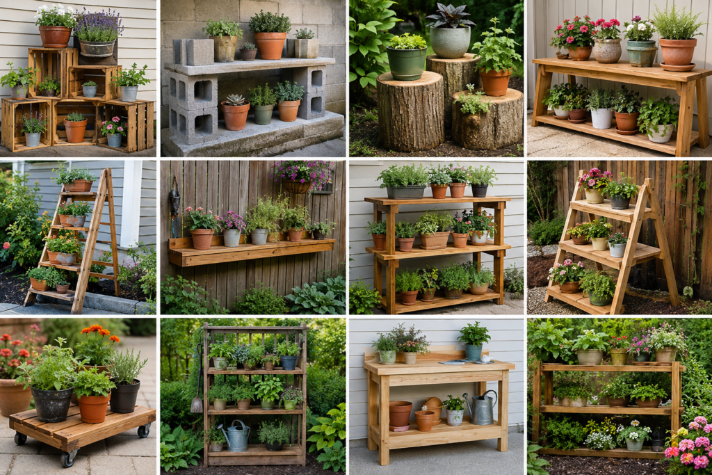 Outdoor plant stand ideas.