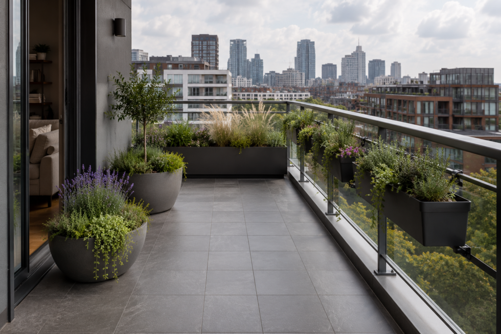 Secure balcony planters.