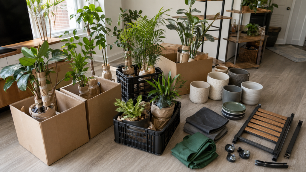 Moving container plants.