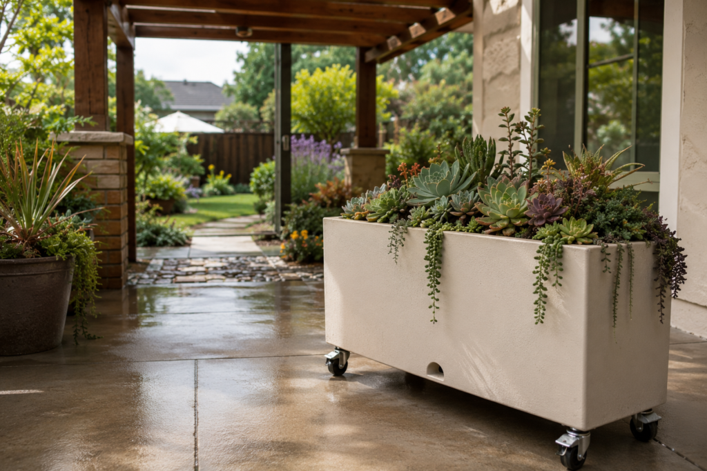 Movable succulent planter.