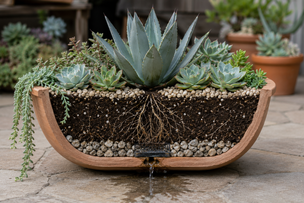 Succulent planter drainage.