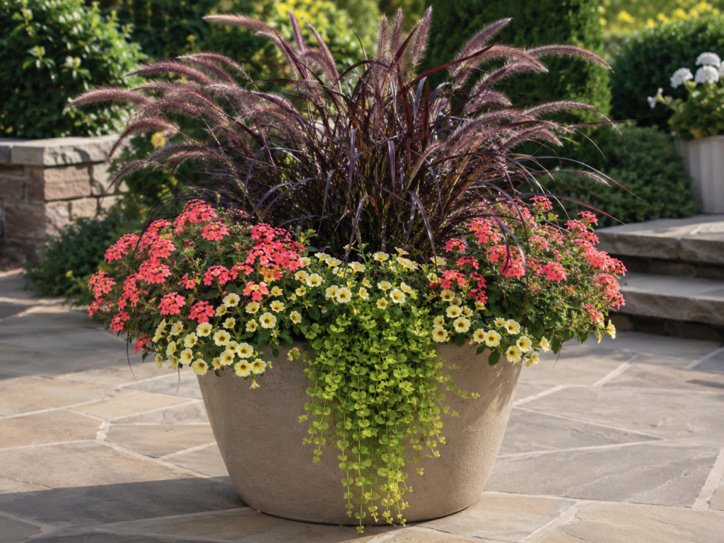 Mixed grass planter.