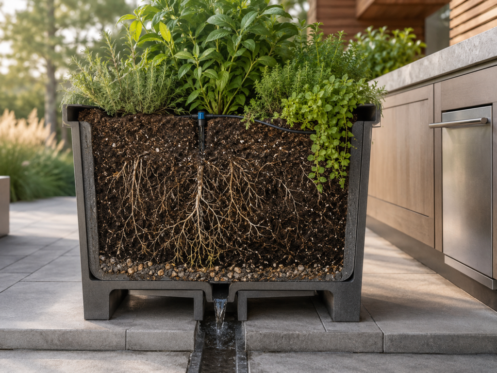 Planter drainage system.