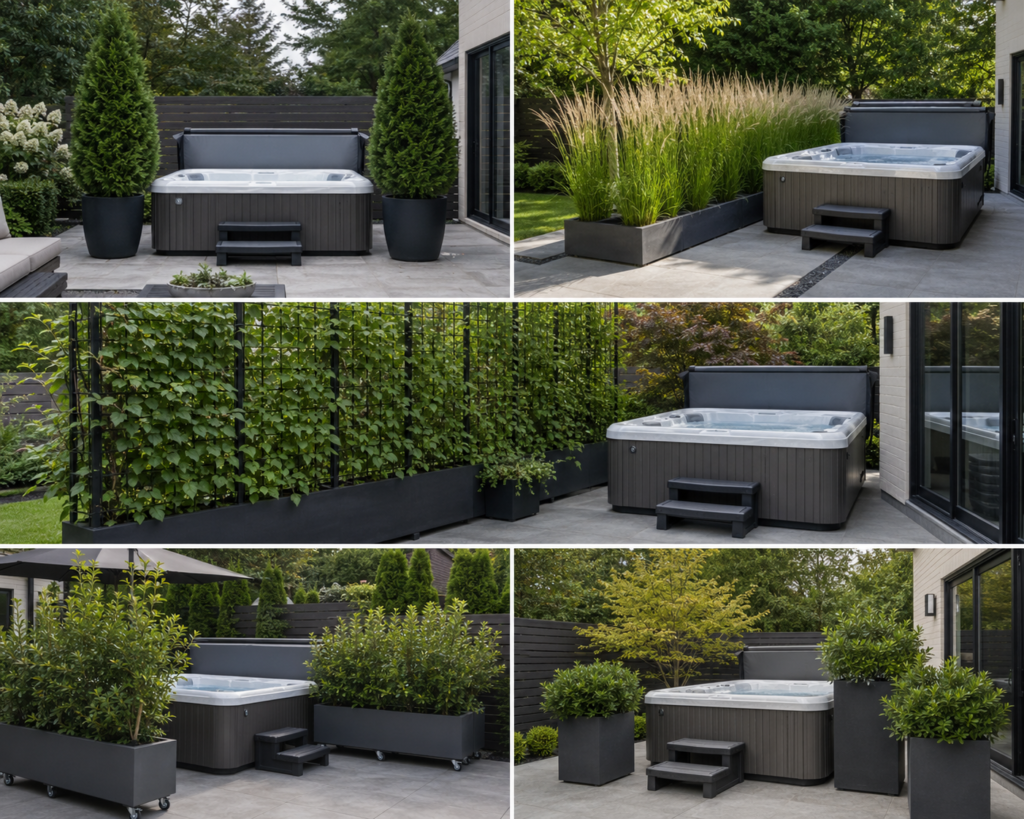 Hot tub privacy planters.