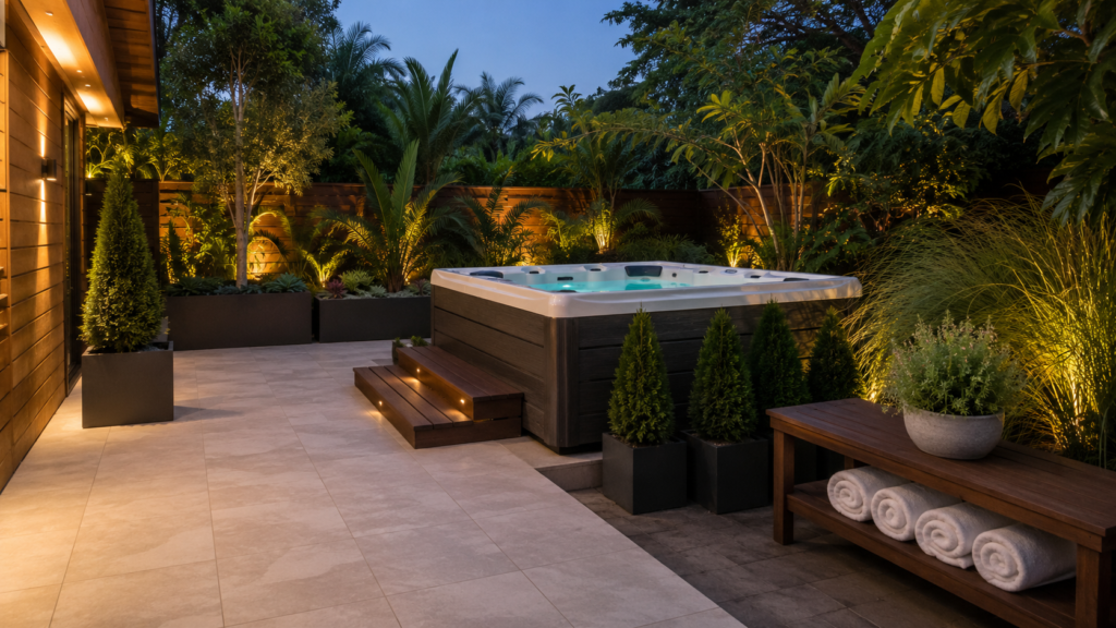 Spa-style hot tub planters.