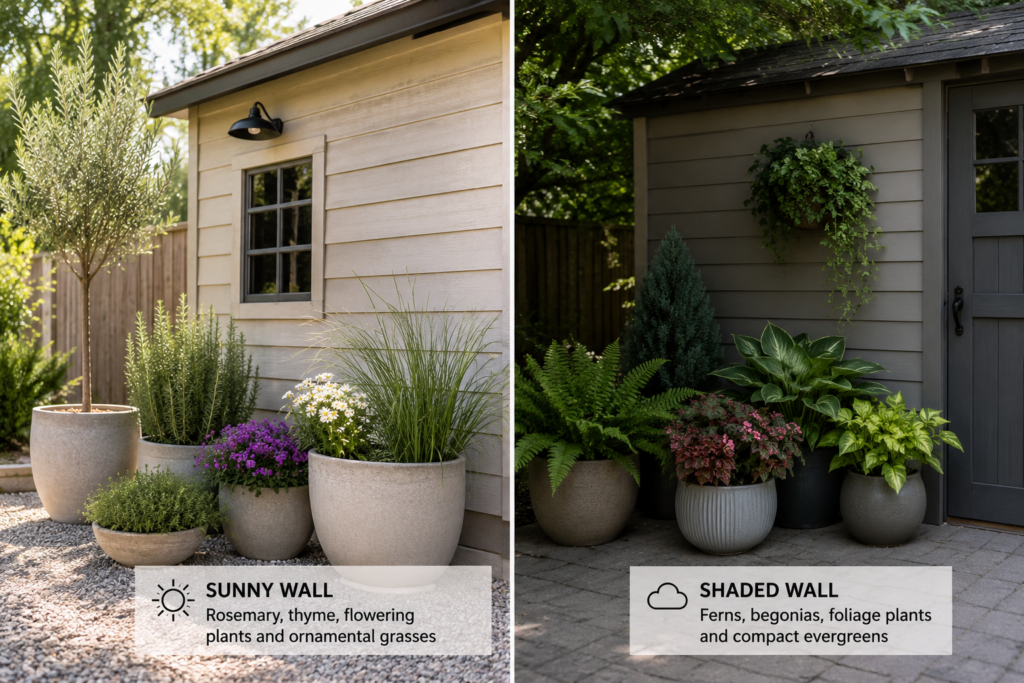 Plants beside sheds.
