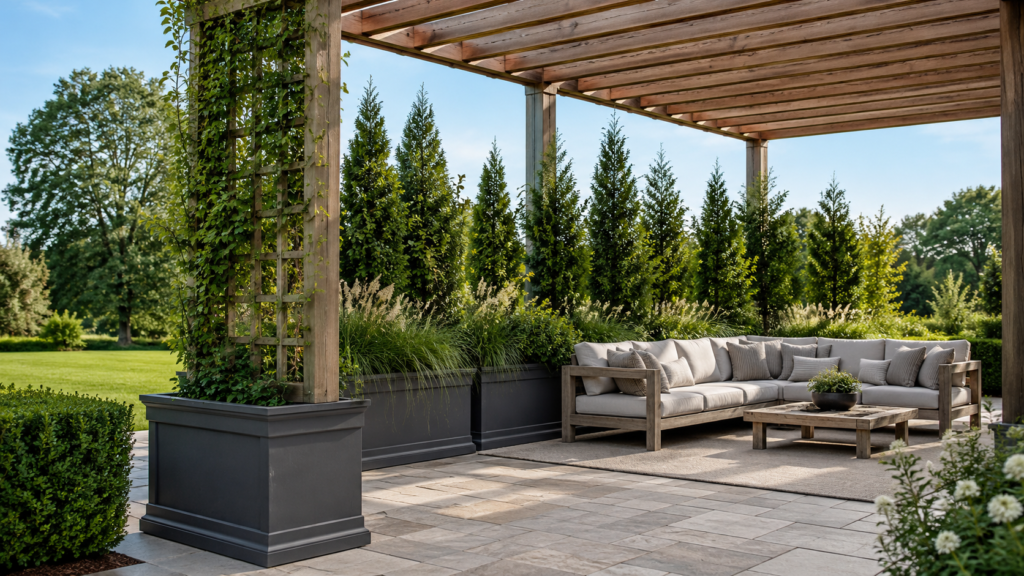 Pergola privacy planters.