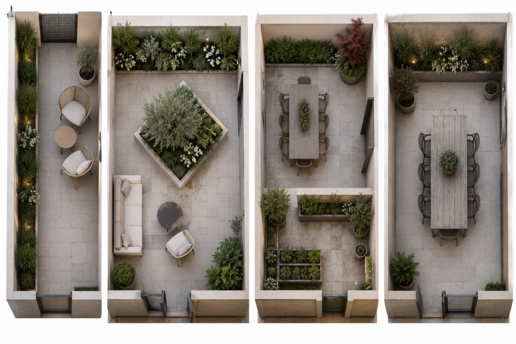 Courtyard planter layouts.