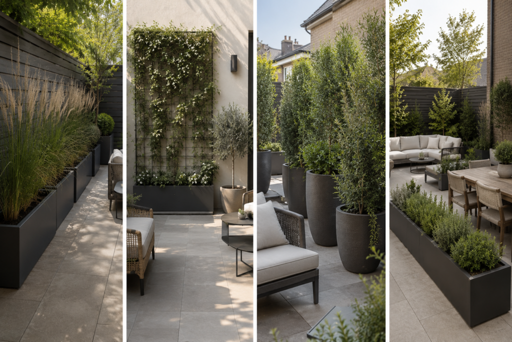 Courtyard privacy planters.