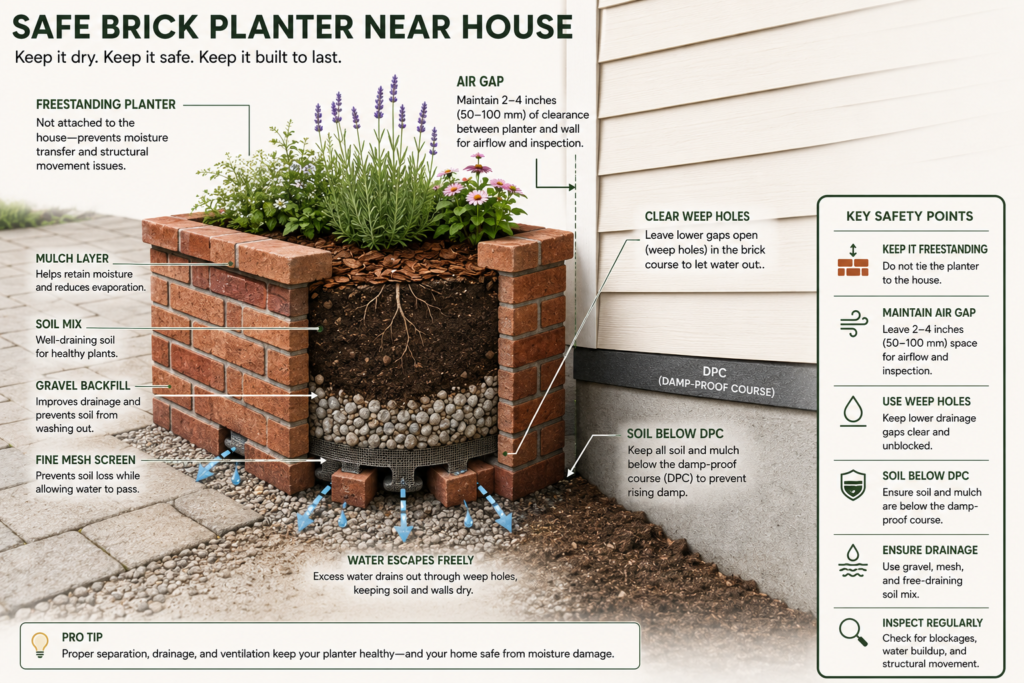 Small backyard brick planter ideas.