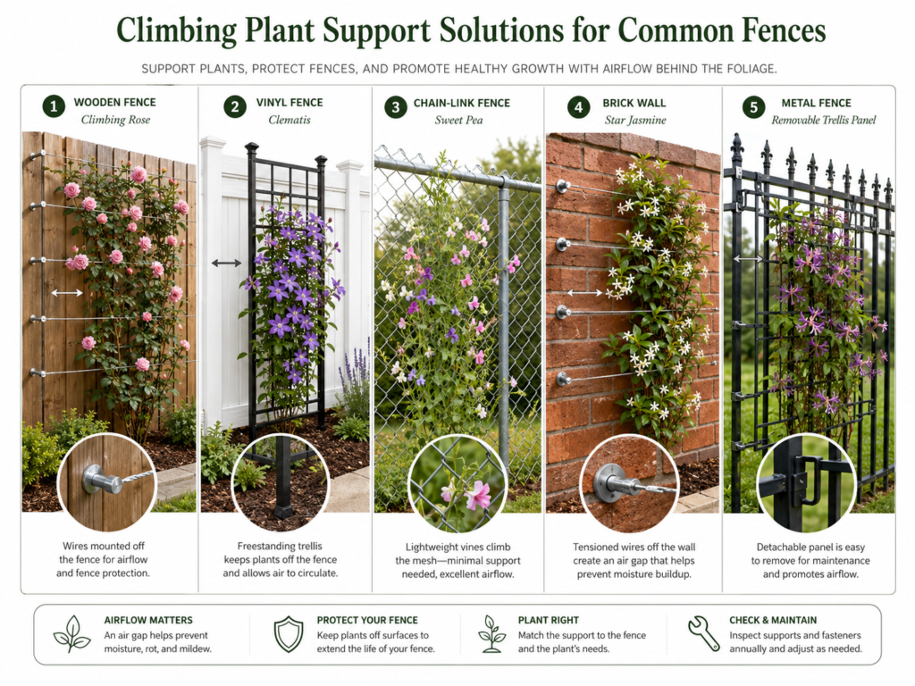 Climbers for fence materials.