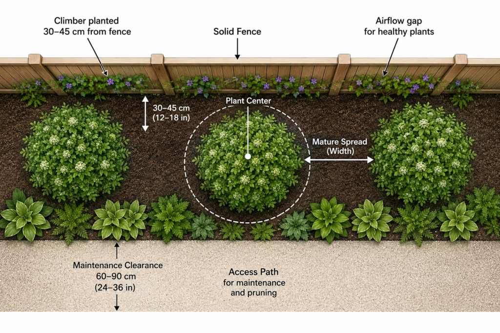 Fence plant spacing.