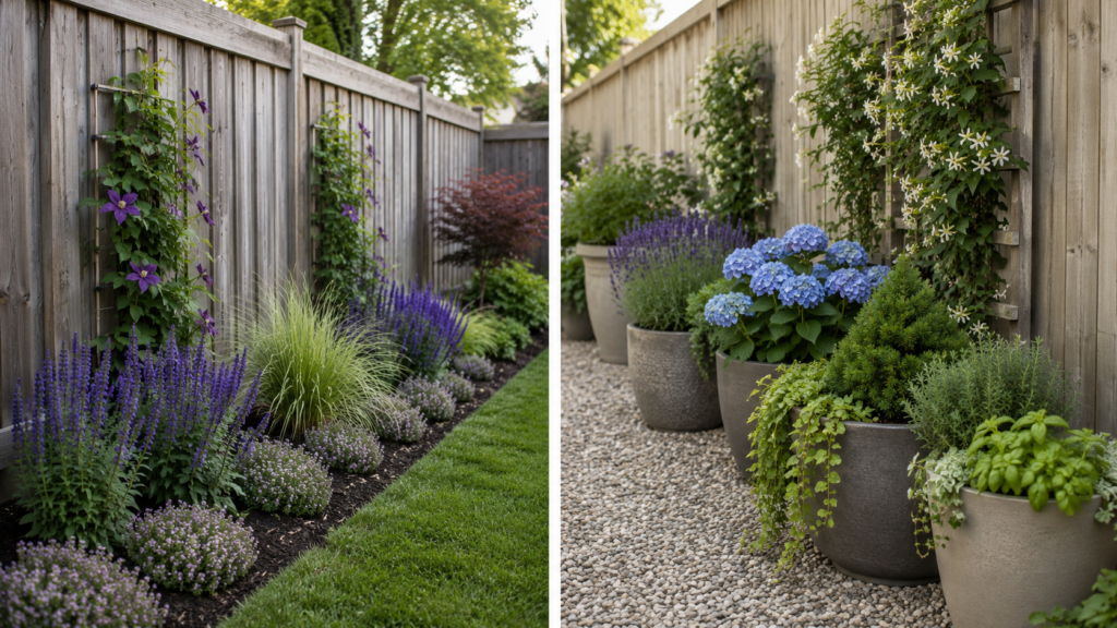 Narrow fence border ideas.