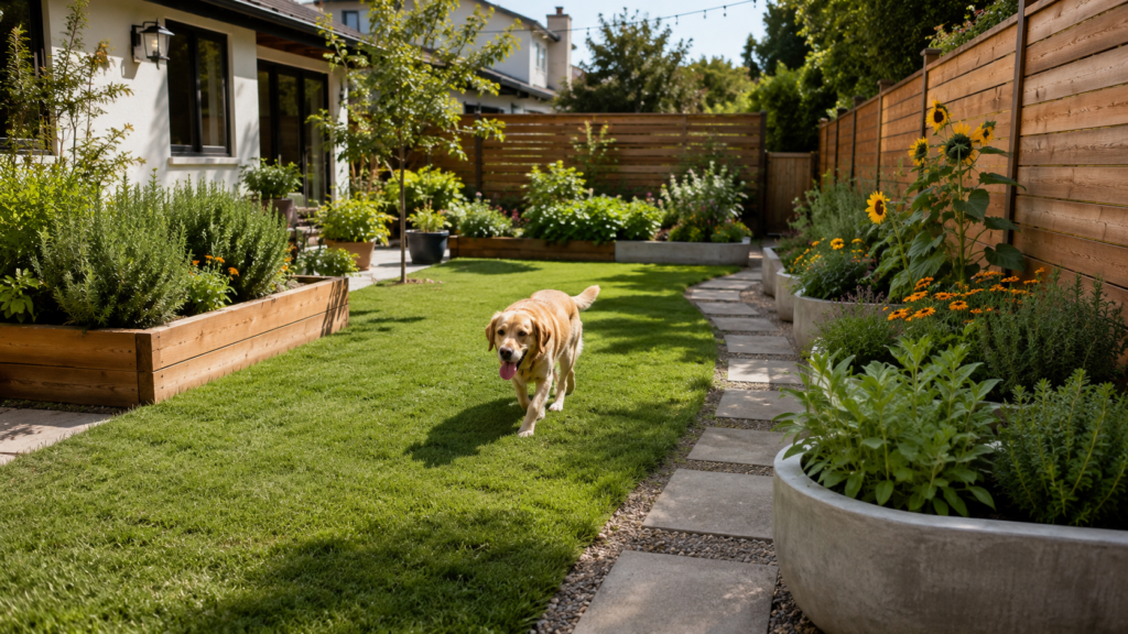 Dog-friendly backyard planters ideas.