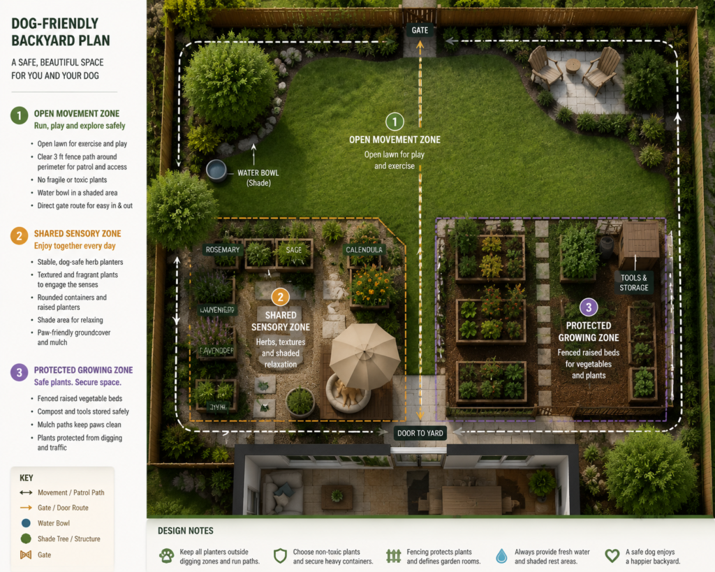 Three-zone backyard layout.