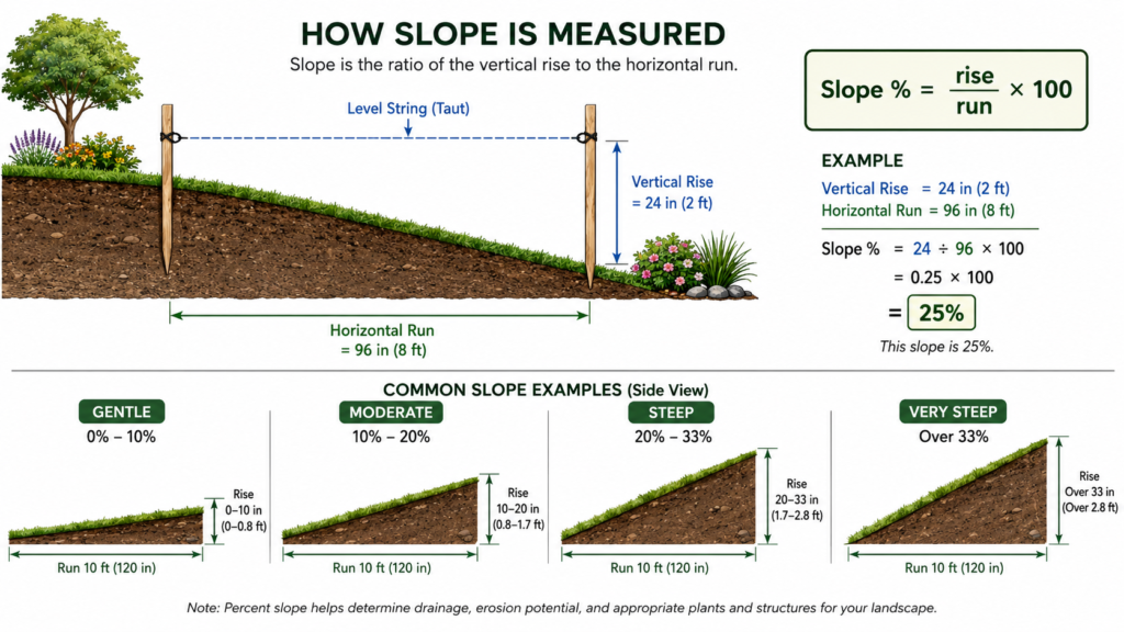 Backyard slope measurement.